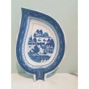 ☆Mottahedeh Historic Charlston Leaf Dish Blue Canton Pattern Blue Ashtray